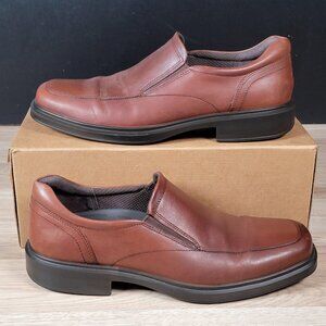 Ecco Helsinki 2 Shoes Mens Size 11 11.5 Brown Leather Slip On Apron Toe Loafers